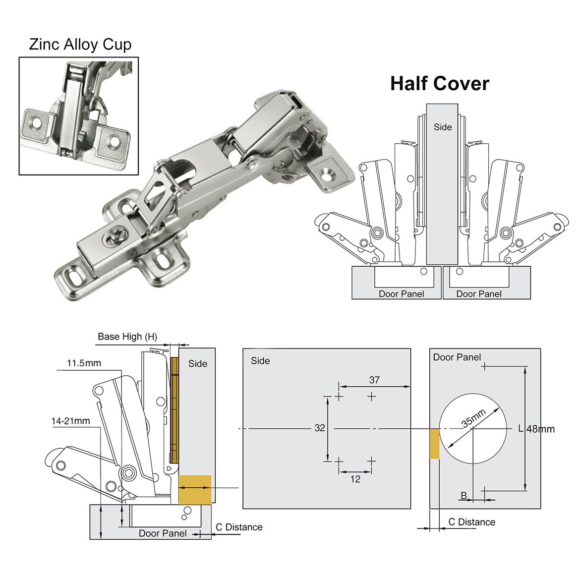 Spec Sheet - Half Cover Hinge